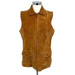 Charter Club Vintage Leather Suede Vest Zipper Front Camel Brown Size Large